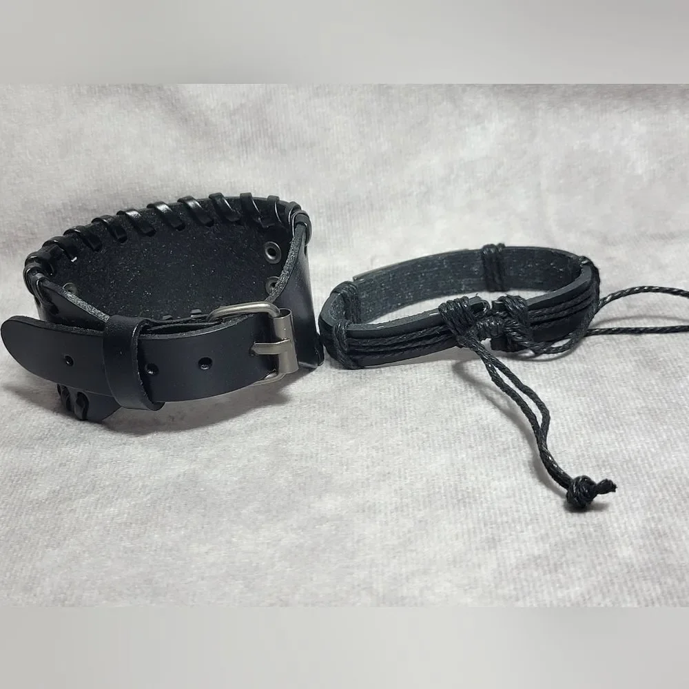 Black Genuine Leather and Dualtone Adjustable Bracelets - Picture 2 of 16